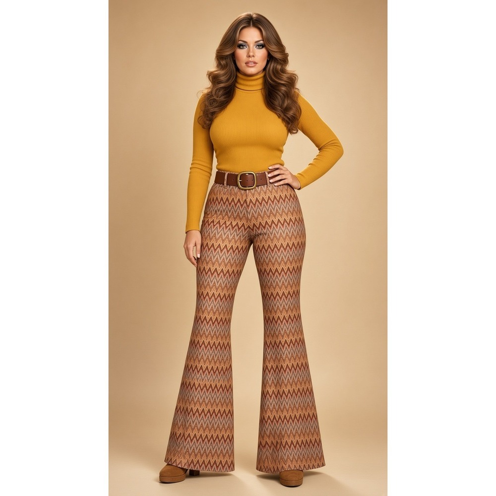 70s Pants Bell Bottoms Costume Womens 18 1X Charlies Angels Farrah Fawcett Brown